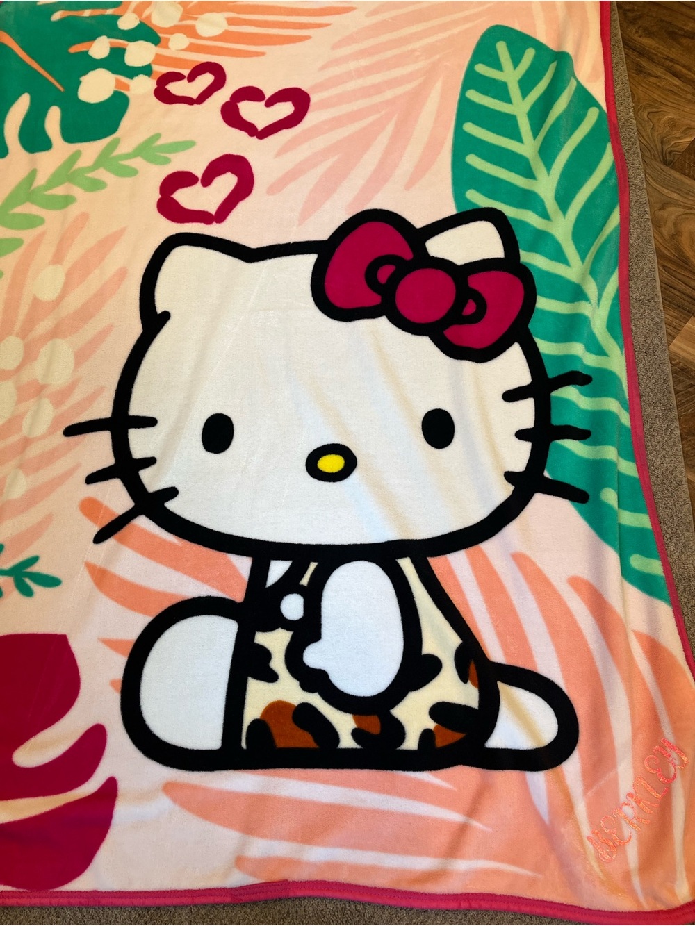 Hello Kitty Pink Peach Striped Plush Throw